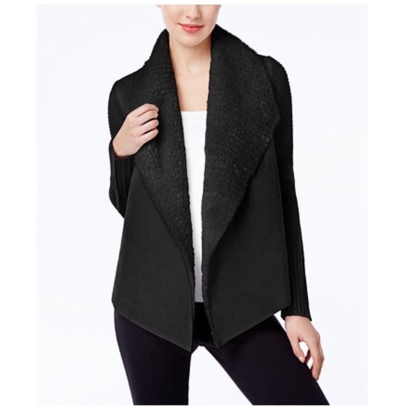 Grace Elements Sweaters - Grace Elements Black Suede Shearling Cardigan L